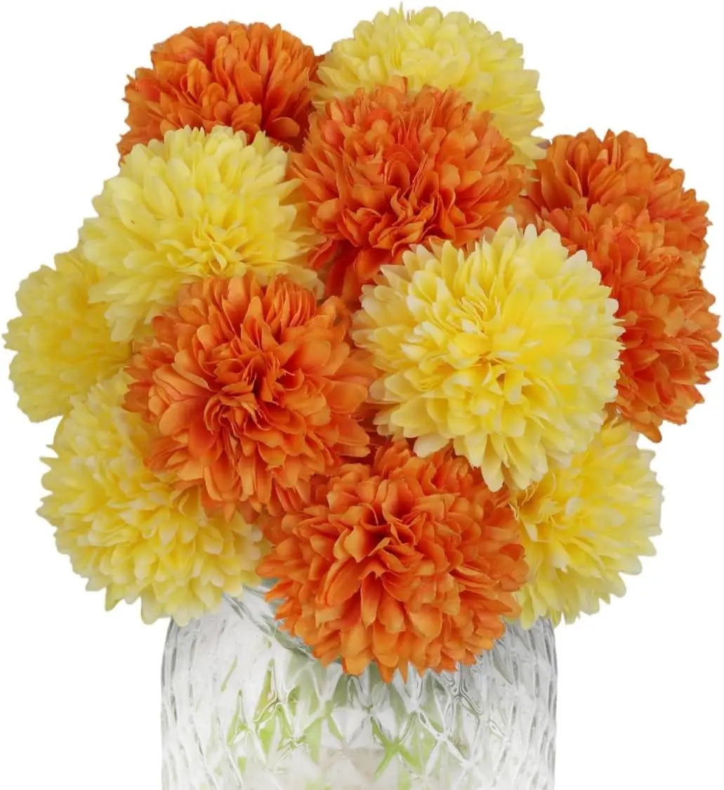 Tejesa 20pcs Artificial Chrysanthemum Ball Hydrangea with Stem Silk Mum Flower for Wedding Party Home Table Room Decoration