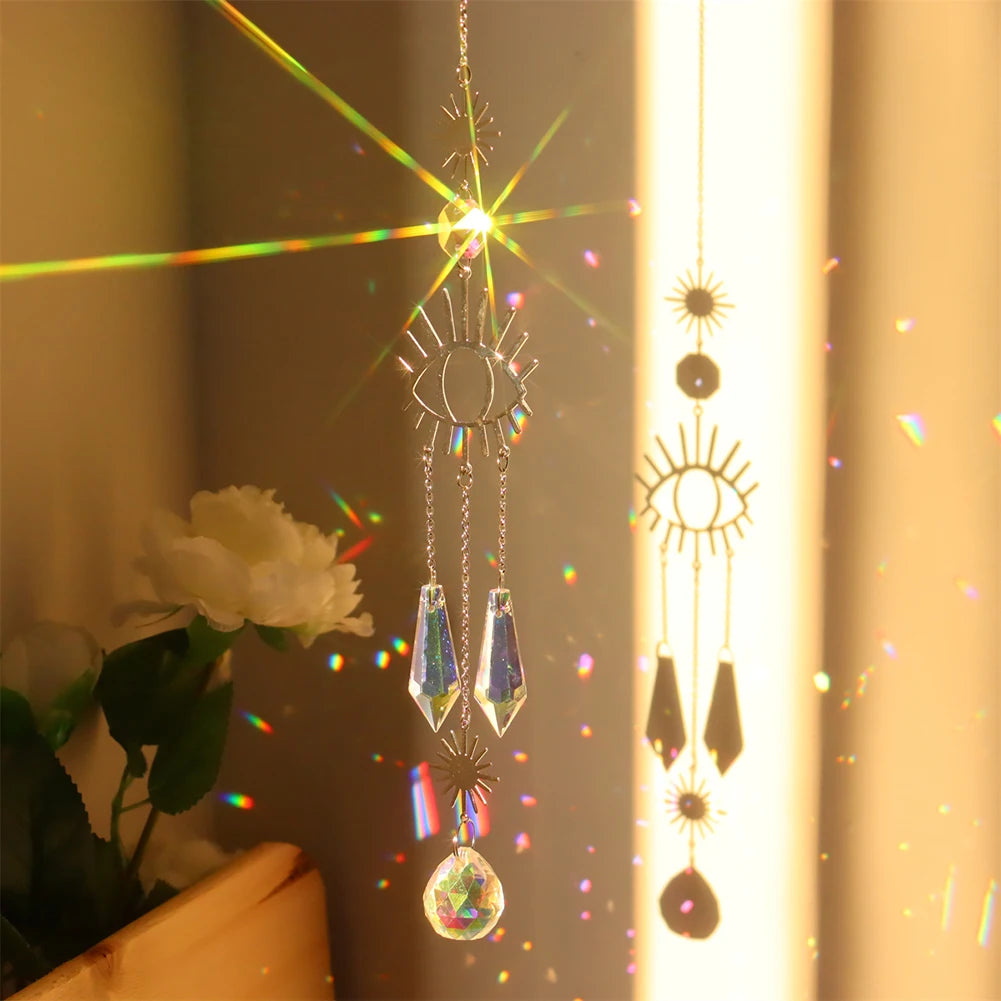 Crystal Butterfly Demon Eye Wind Chime Pendant Sun Catcher Colorful Beads Hanging Drop Outdoor Indoor Garden Supplies