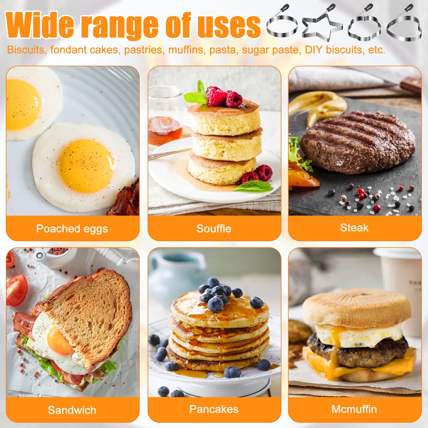 Tejesa 4/1pc Egg Fryer Mold Egg Ring Cooker Pancake Mold for Frying Egg Cookies Cake Pastry Donut Bake Mold Non-Stick Egg Forming Mold