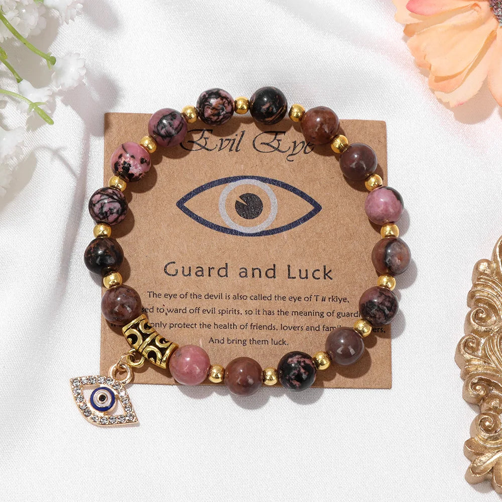 Lucky Turkish Evil Eye Pendant Beads Bracelet Natural Stone With Card Charm Bangles Men Women Fashion Friendship Jewelry Gift
