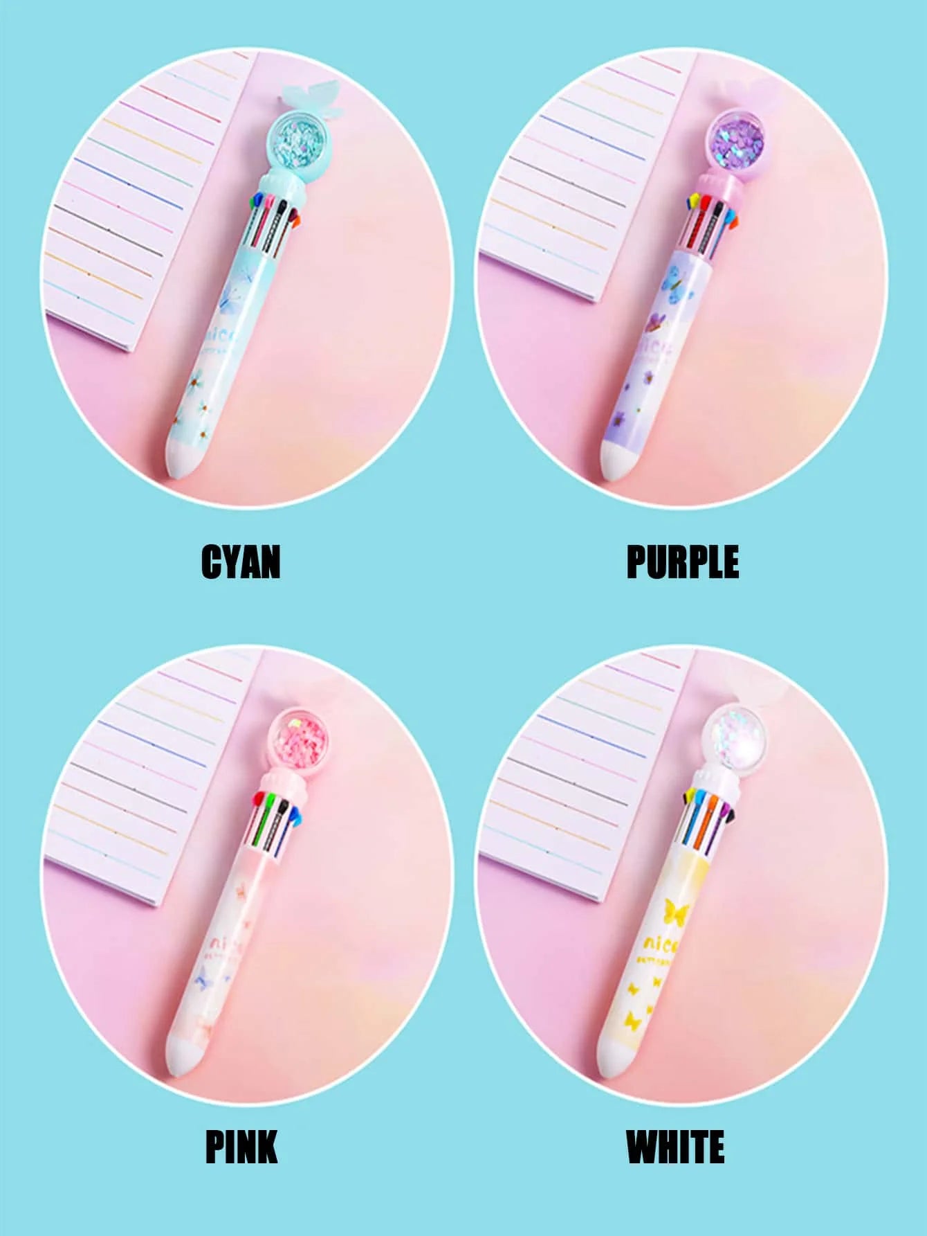 Bview Art 10 Colors Butterfly Ballpoint Pen Student Pen Ten Colors In One Click Pen Office Multicolor Pen Signature Pen
