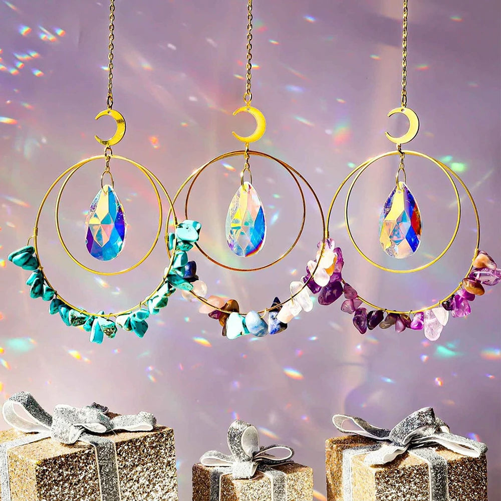 Hemasa Crystal Stone Suncatcher Rainbow Sun Catchers Wind Chime Hanging Prism Pendant Light Catcher Window Garden Home Decoration Gift