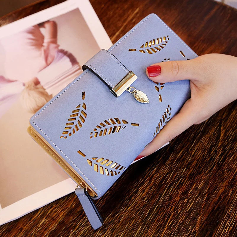 Hemasa Women Wallet PU Leather Purse Long  Wallet Gold Hollow Leaves For Women /Coin Purse/ Card Holders /Clutch