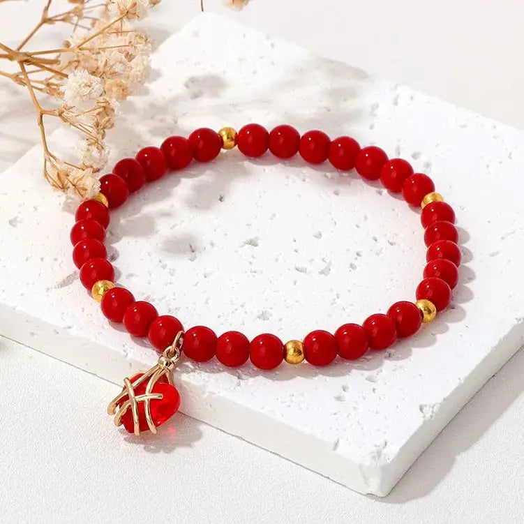 Hemasa  Stone Beads Stretchbale with Heart Shape Pendent Bracelet