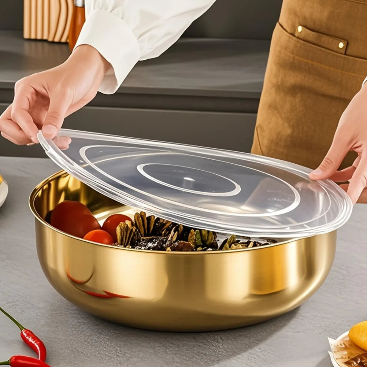 Tejesa 3-Piece Stainless Steel Mixing Bowls with Lids/ Commercial Deep Dough Mixer Bowls for Kitchen