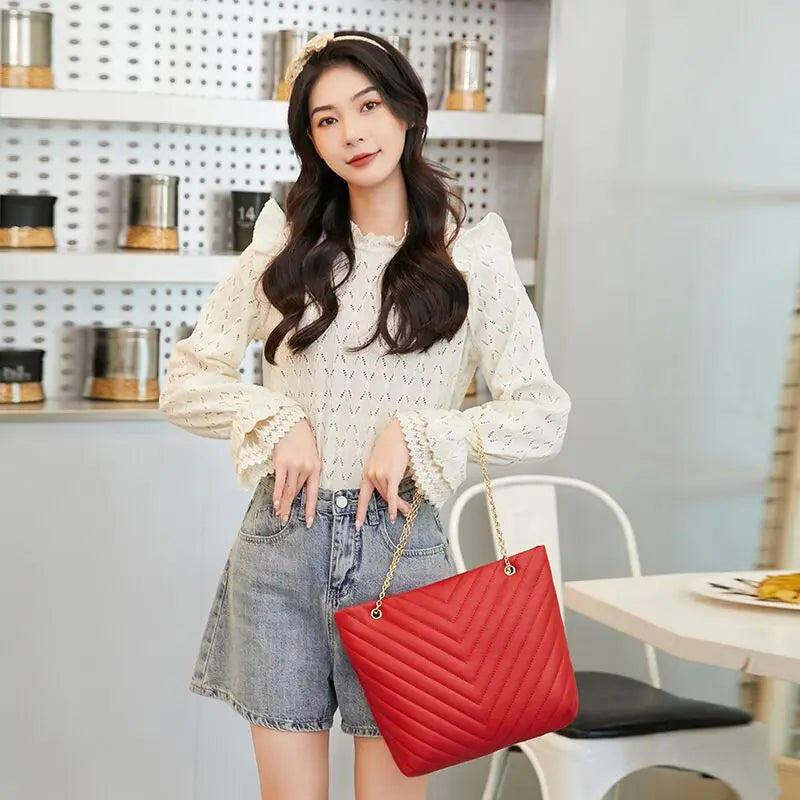 Hemasa  Shopping Bag Large Capacity Shoulder Bags High Quality Pu Leather Handbag