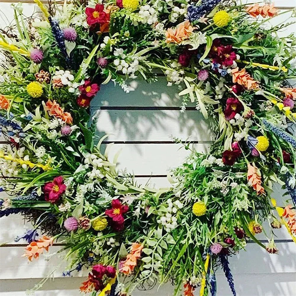 Artificial Wreath Hanging Decor Spring Summer Front Door Wreath Simulation Flower Wreath Decoration Windows Decoration Christmas