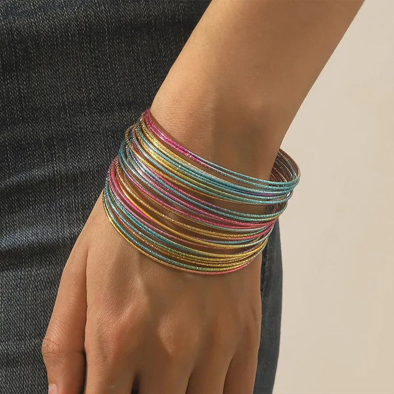 30 Pieces Metal Bangles Set For Women Timeless Fashion Jewelry Trendy Classic Styles Textured Thin Circles Colorful Gifts C1665