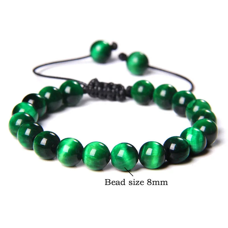 Hemasa Cool Royal Blue Tiger Eye Bracelets Natural Stone Tiger Eye Beaded Bracelets Pulsera Hombre Men Adjustable Woven Rope Bracelets