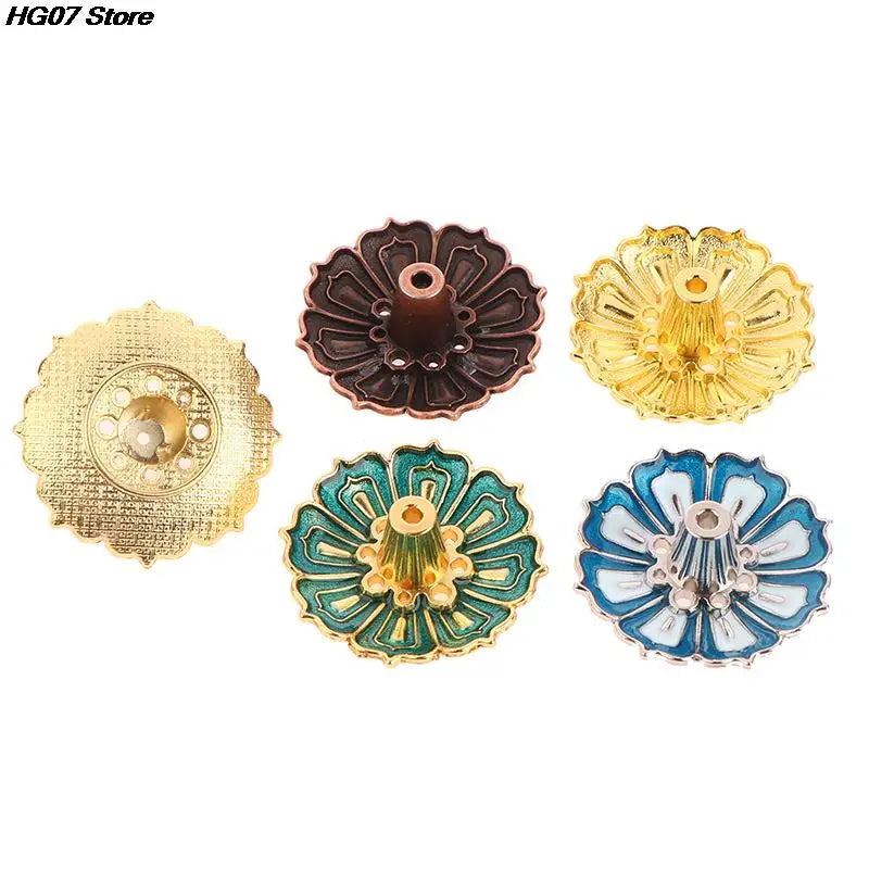 Hemasa 1PCS Lotus Alloy Incense Burner Stick Holder Home Buddhism Line Incense Plate Sandalwood Coil Base Temples Delicate Home Decor