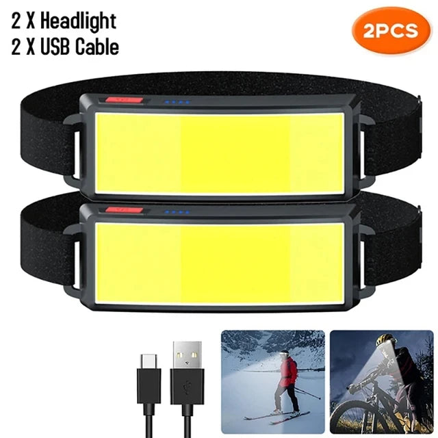 Hemasa Powerful COB Headlamp Built in Battery Type-c Rechargeable Head Flashlight Outdoor Camping Fishing Waterproof Headlight