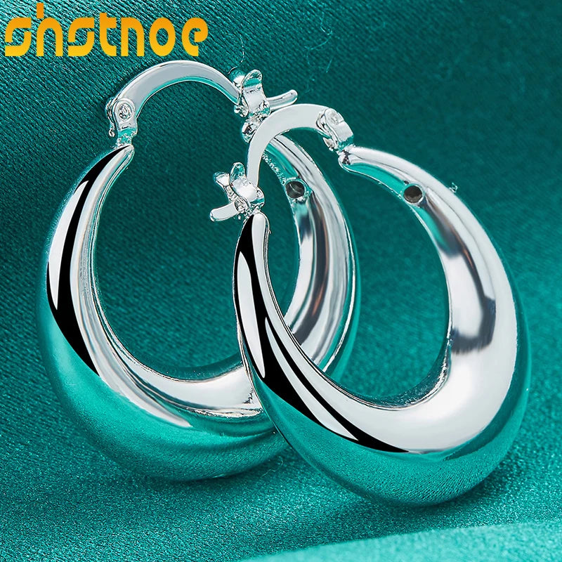 Hemasa 925 Sterling Silver Circle Smooth U Shape Big Hoop Earrings For Women