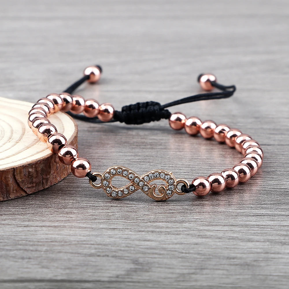 Women Zircon Charms Beaded Bracelets Classic Gold/Siver Color Hematite Round Beads Braid Bracelets Friendship Party Jewelry Gift