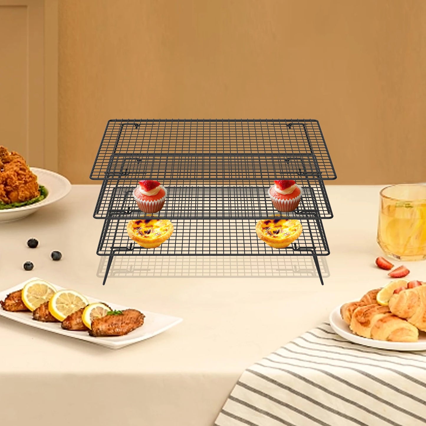 Tejesa 3/2Pcs Cooling Rack Stainless Steel Grid Baking Tray Non Stick Bread Cake Pizza Cooling Dry Rack Baking Pan Kitchen Accessories