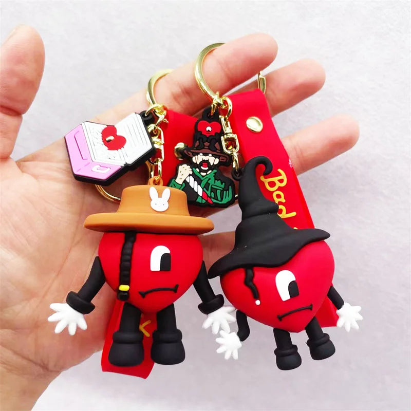 Cartoon Singer Karol G Keychain Heart Bad Rabbit Silicone Pendant Keyring Car Backpack Key Holder Kawaii Jewelry Gifts
