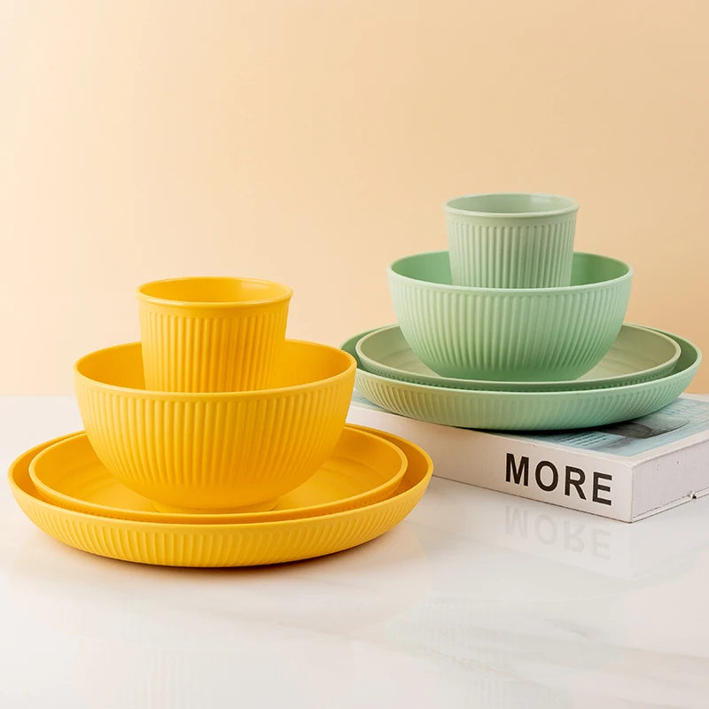 4/16Pcs Wheat Straw Ramen Bowl Tableware Dishes Full Tableware Of Plates Bowl Dinner Dishes Set Camping Tableware Dishes Set