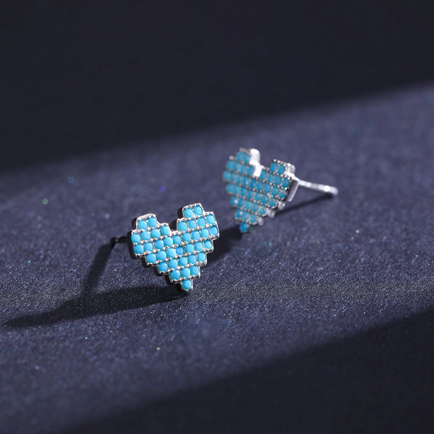 Modian 925 Sterling Silver Vintage Turquoise Stud Earrings for Women Romantic Heart Ear Studs Hypoallergenic Fine Jewelry