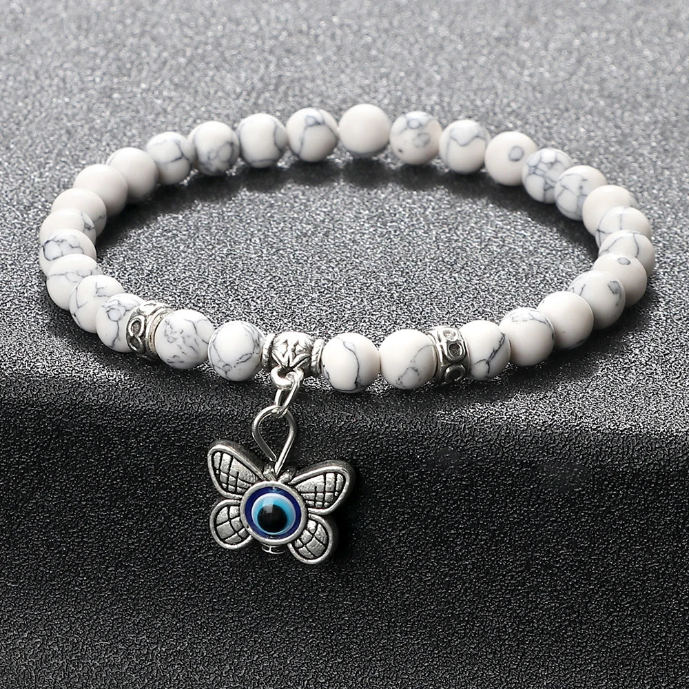 Heamsa 6mm Beads   with Butterfly Pendant  Bracelet for Women