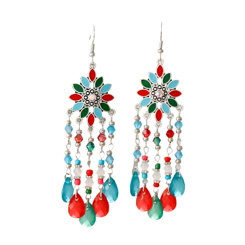 Hemasa Flower Drop Dangle Earrings For Women Enamel Crytal Geometric Jewelry Beads Handmade Tassel Earings