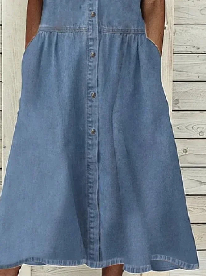 Hemasa Casual Jeans Shirt  Denim Dress for Women /Loose Short Sleeve Cardigan Ladies Womens Denim Shirt Long Dresses