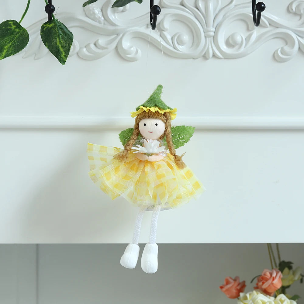 Spring Fairy Elf Hanging Ornaments Gauze Puffy Skirt Easter Flower Fairy Angel Doll Pendants Gifts For Kids Home Easter Decor