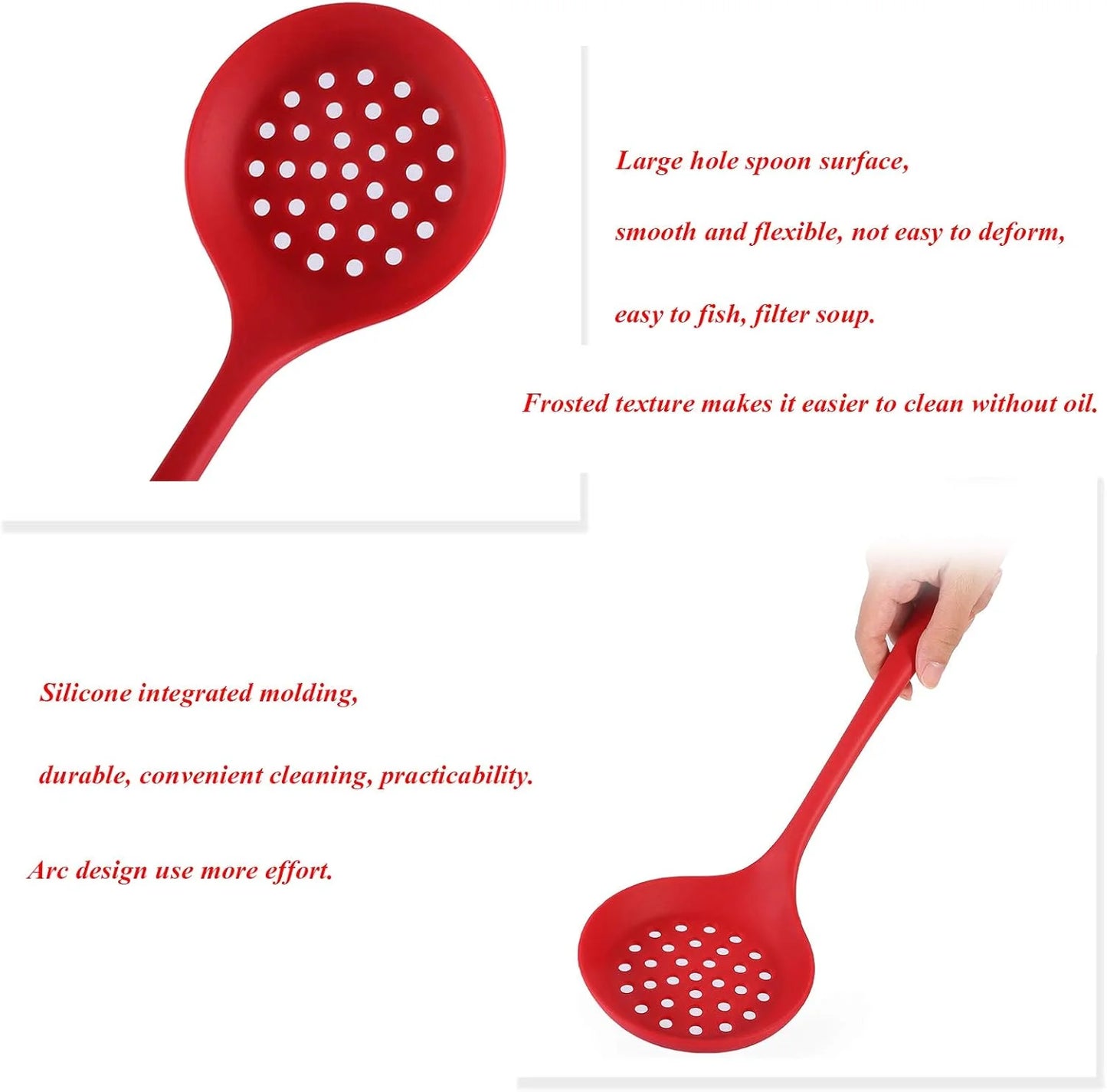 Hemasa 2PCs Silicone Skimmer Spoon Non-Stick Cooking Slotted Colander Spoon Skimmer Strainer Kitchen Sink Ladle Strainer Silicone Filter