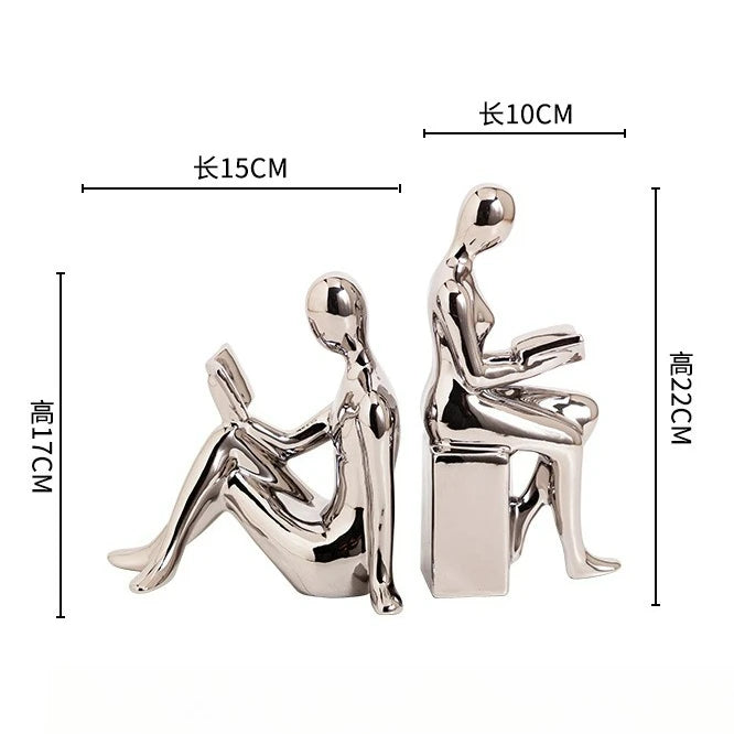 Hemasa Modern 1Set/2Pcs Ceramic Girl Figure Book Block Book Shelf Stopper Holder Bookend Home Desktop Study Room Ornament Sculpture