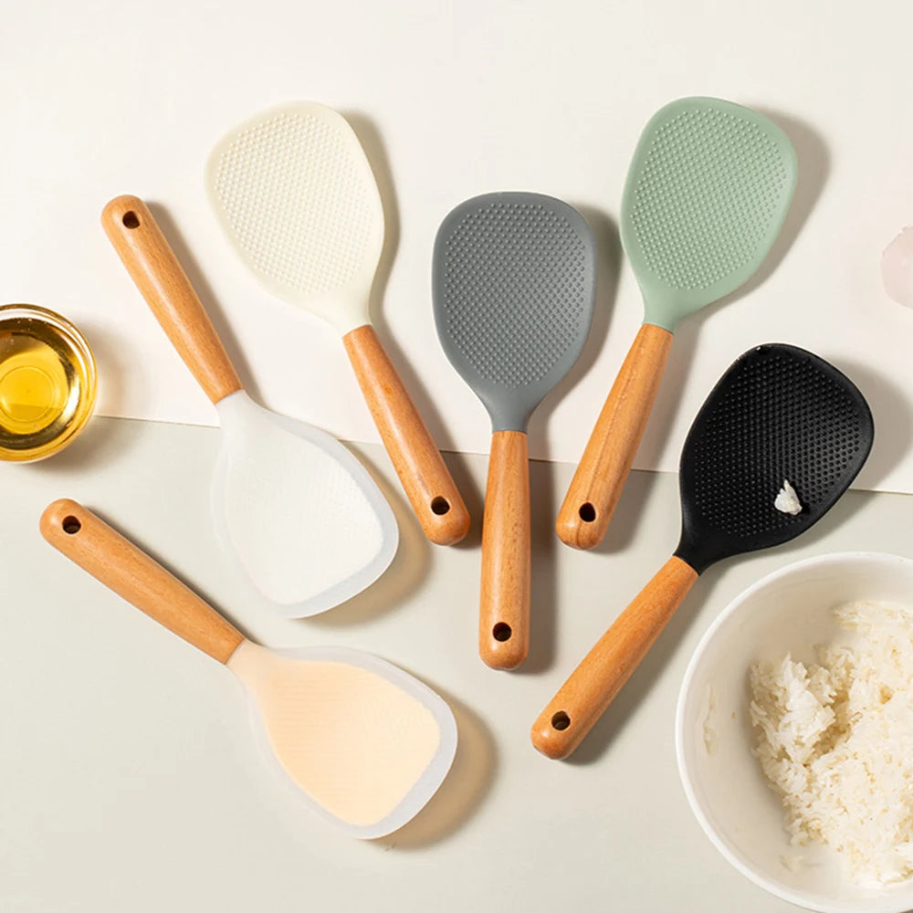 Hemasa 1Pcs Silicone Heat-resistant Non-stick Rice Cooker Kitchen Tool Household Rice Spoon