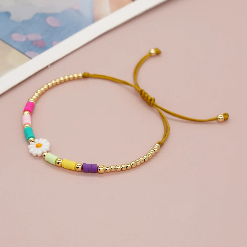 Heamsa  Polymer Clay Beads Daisy Charm Heishi & Gold Plated Bead Friendship Bracelet