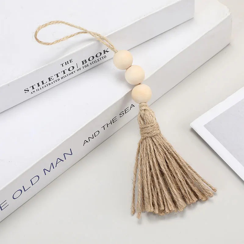 1pcs Tassel Fringe Jute Rope Tassels with 3 Wood Beads Hemp Burlap Tassels for DIY Craft Curtain Home Party Decorations