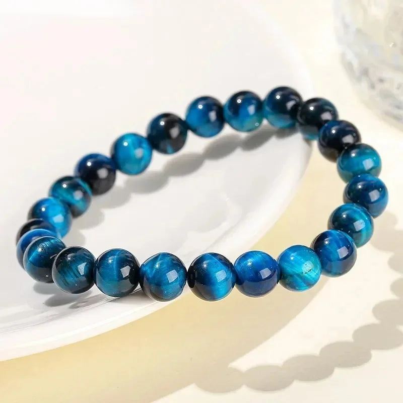 Hemasa Blue Natural Stone Cat Eye Beads Stretch Bracelet For Women