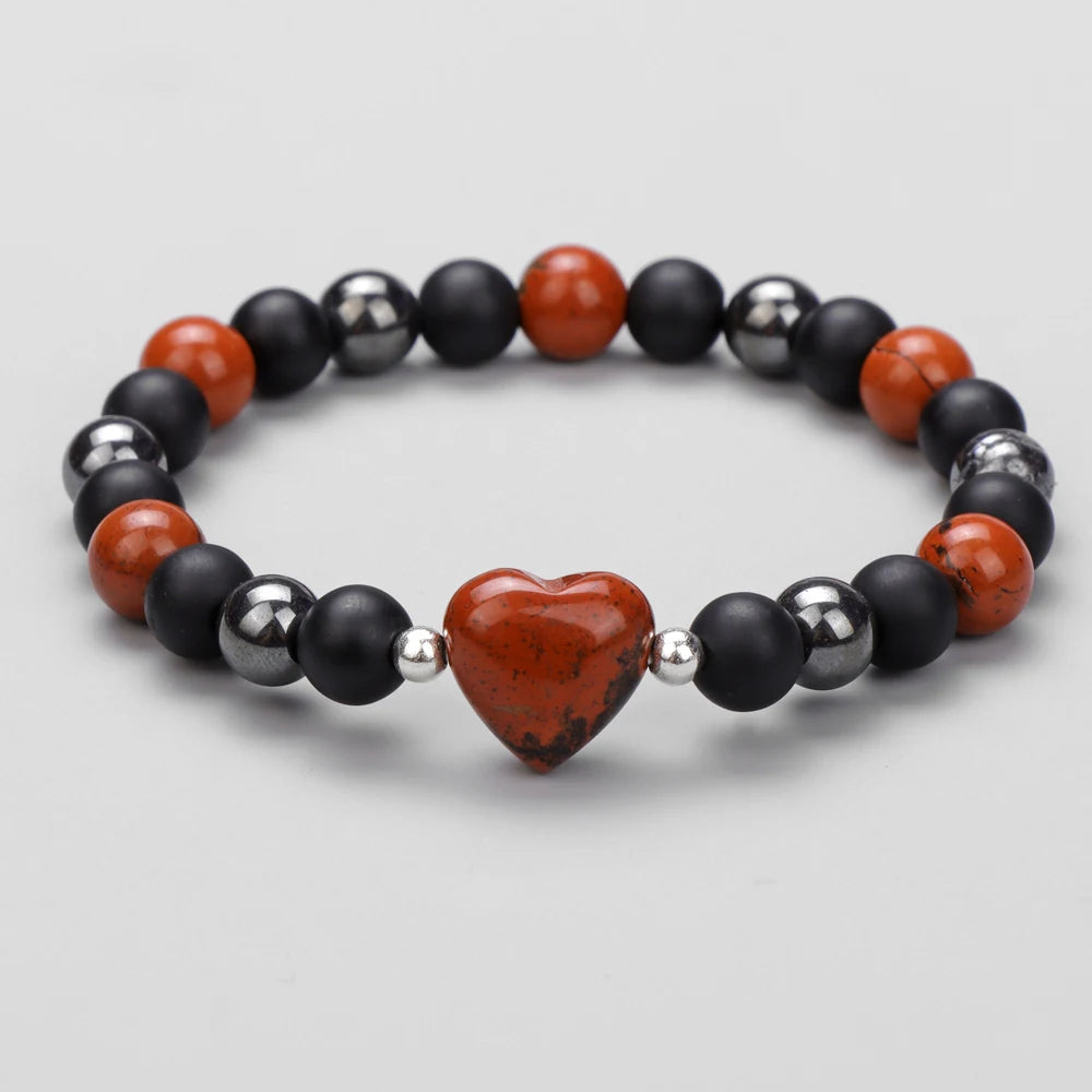8mm Natural Stone Bracelet Love Heart Shape Tiger Eye Agates Quartz Beads Charm Bracelet for Women Men Fashion Jewelry Gift