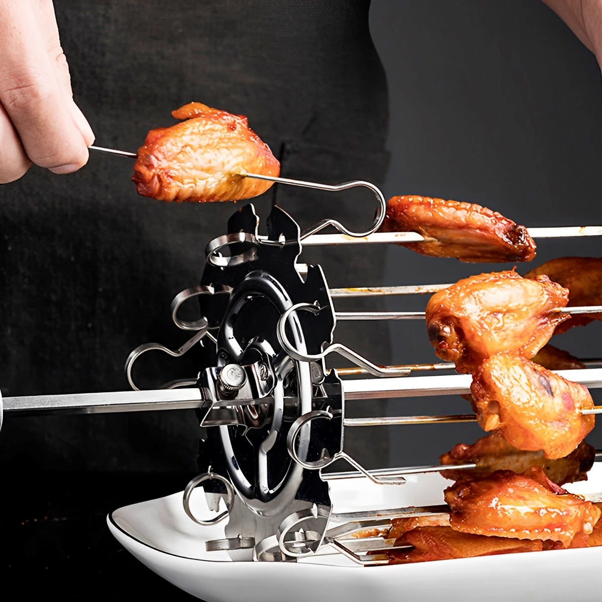 Tejesa BBQ Grill Oven Meat Kebab Rack Easy Flip Grill Kebab Maker for Home Party Cooking Picnic BBQ NonStick Roaster Skewer Needle Cage