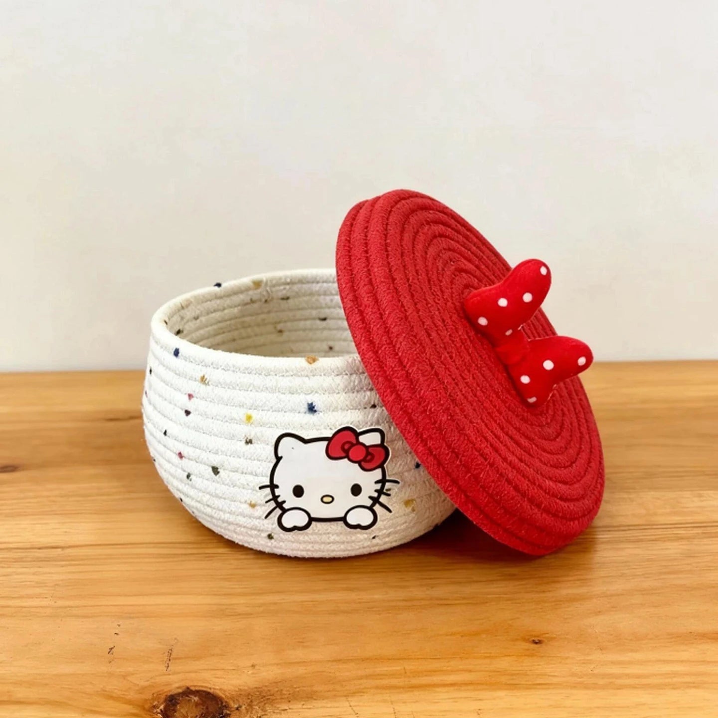 Tejesa Cute Kit  Storage Box with Lid Bowknot Cotton Rope Woven Basket Cosmetic Organizer for Girls Home Storage Supplies