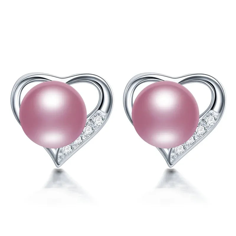 Classic Heart Stud Natural Pearl Earrings 925 Sterling Silver Earrings For Women 100% Genuine Pearl Earings Fashion Jewelry
