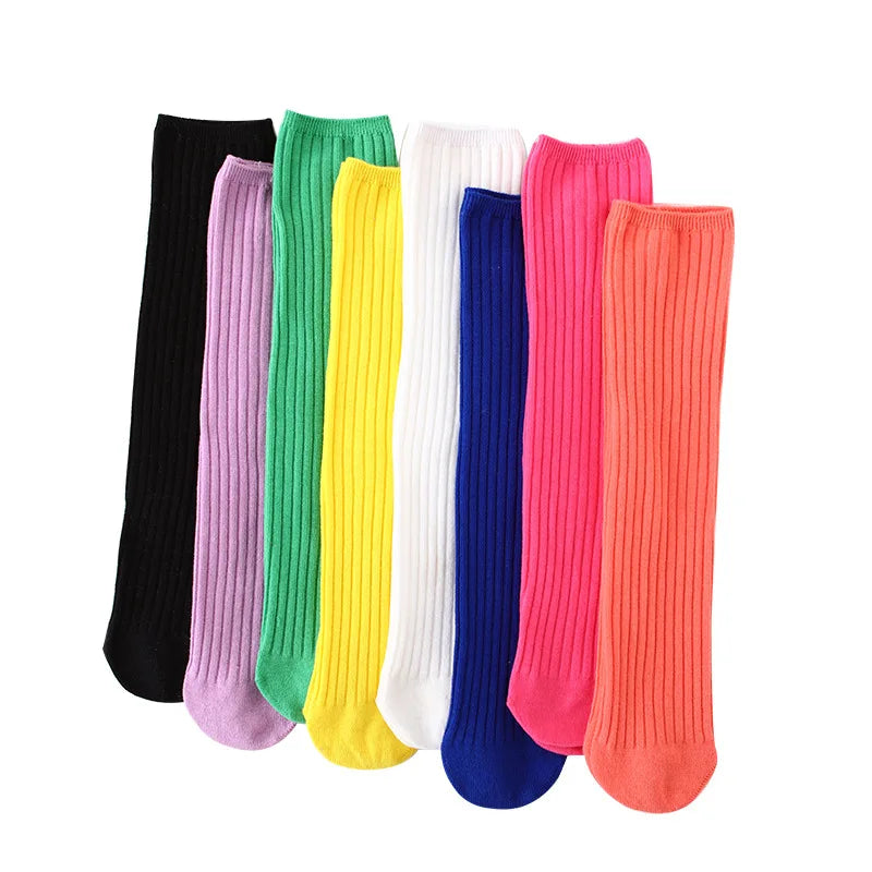 Cotton Knee High Socks for Girls Boys Kids Children Golf Casual Candy Color Toddler Long Tube 3-12 Years Old