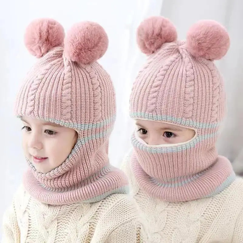 2-5 Years Baby Hats Scarf One-Piece Baby Hat Winter Protection Ears Hats Warm Acrylic For Boys And Girls Infant Toddler Bonnet
