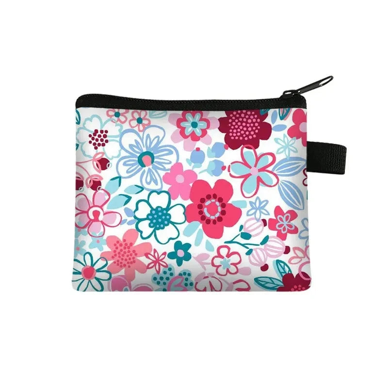 Tejesa Floral Print Cosmetic Bag Girl Women Sanitary Napkin Storage Organizer Bag Coin Card Money Eearphone Lipstick Holder Pouch