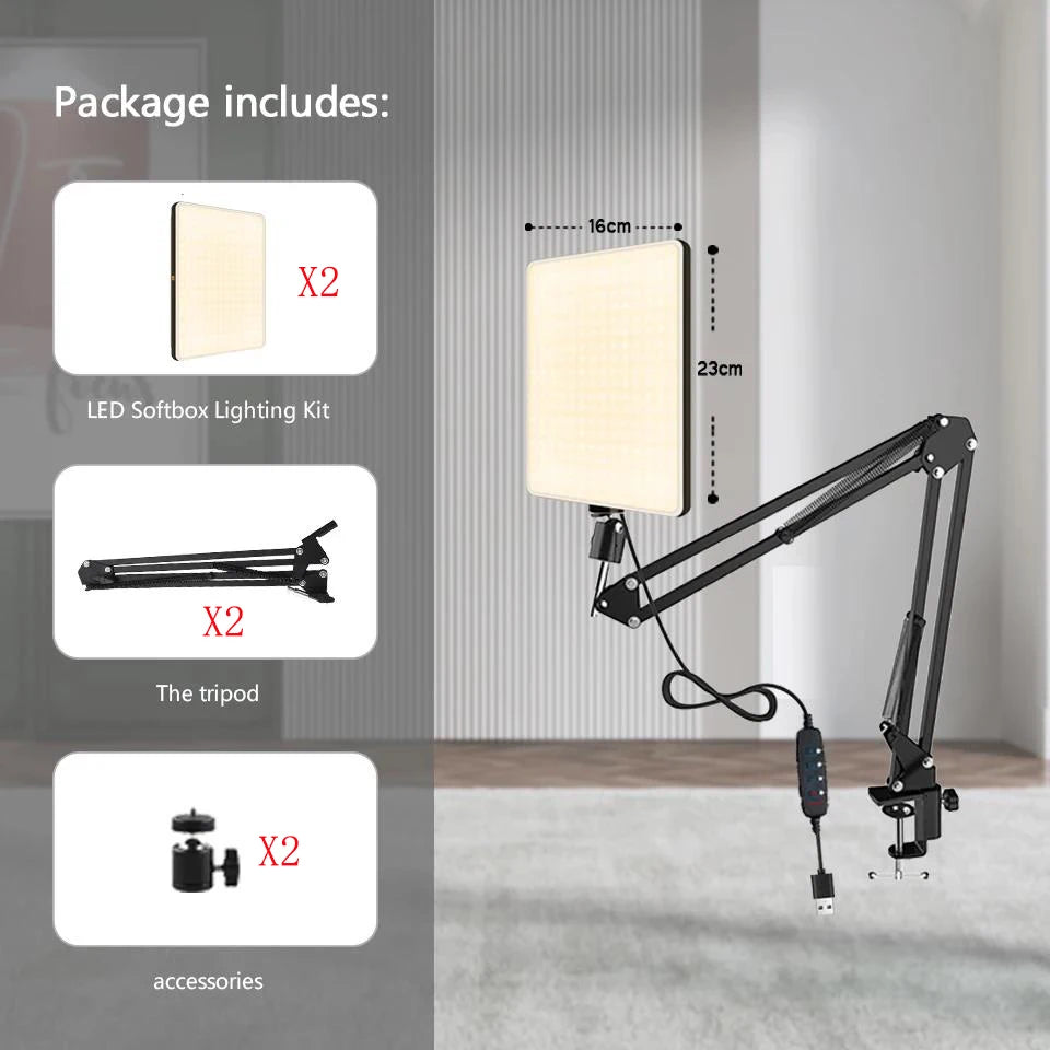 Tejesa LED Photography Light Selfie Lights Conference Lighting Photo Studio Lamp With Scissor Arm Stand For Zoom YouTube Live Streaming