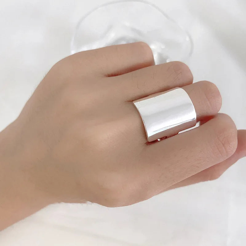 925 Sterling Silver Rings For Women Simple Minimalist Retro Square Smooth Open Finger Ring Fashion Band Female Bijoux Gift