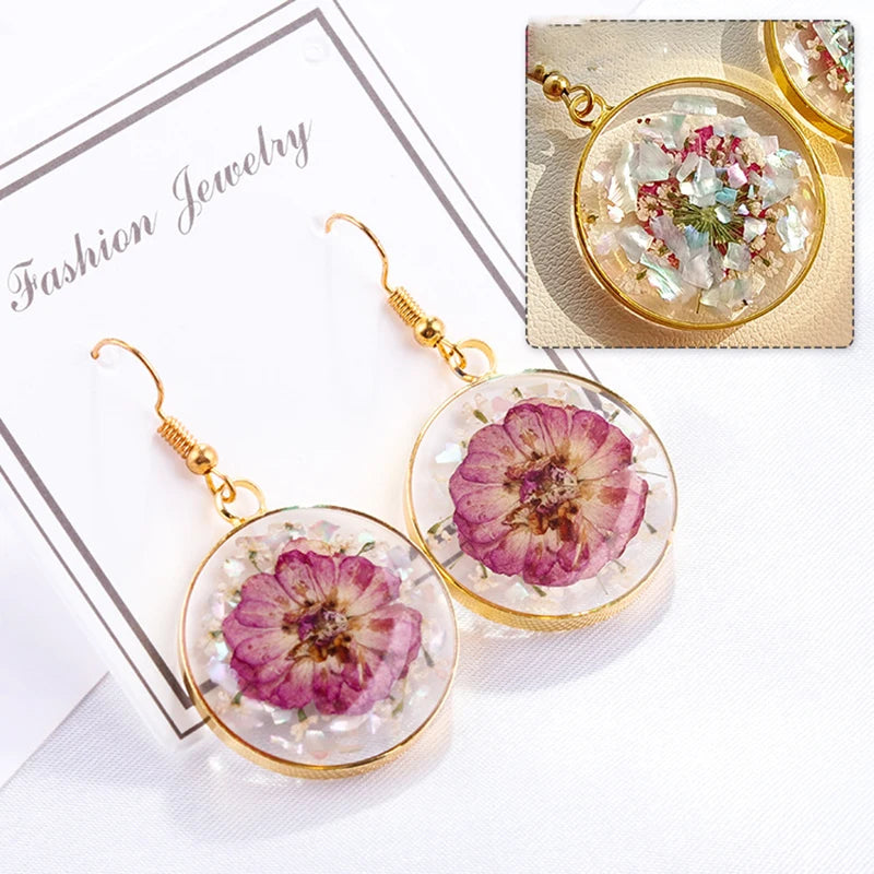Handmaking Cute Flower Earring Unique Pressed Natural Flower Jewelry Earring Wholesale Creative Epoxy Resin Earring With Flower