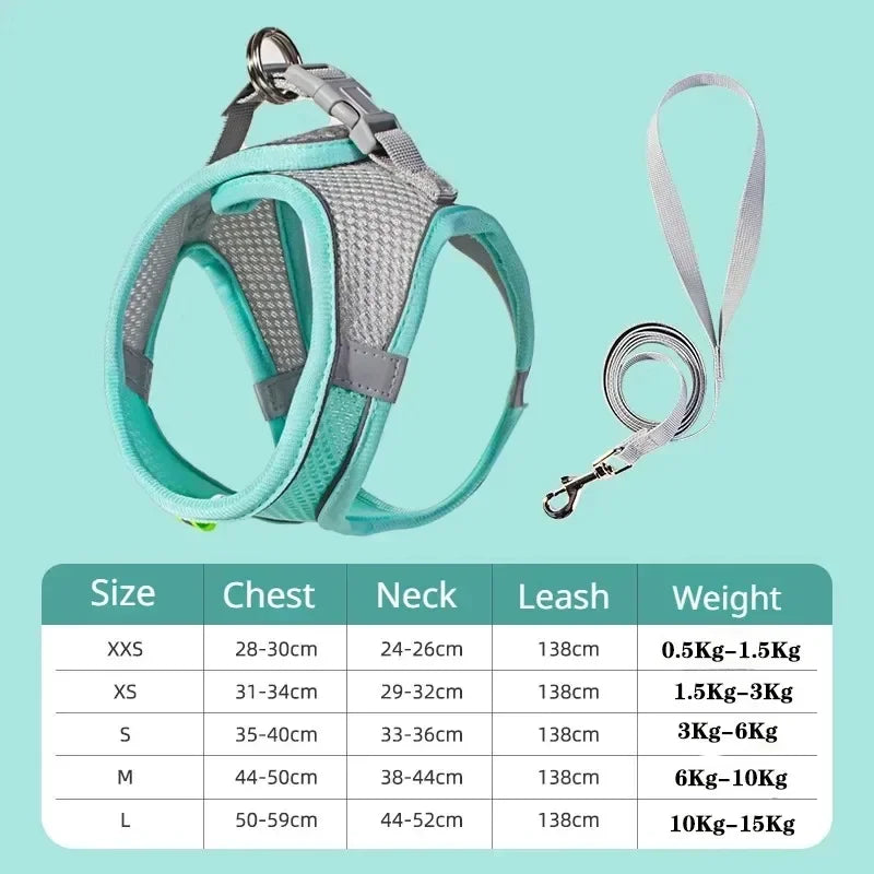 Soft mesh dog chest strap, suitable for training walks, adjustable dog vest, suitable for small and medium-sized dogs and cats
