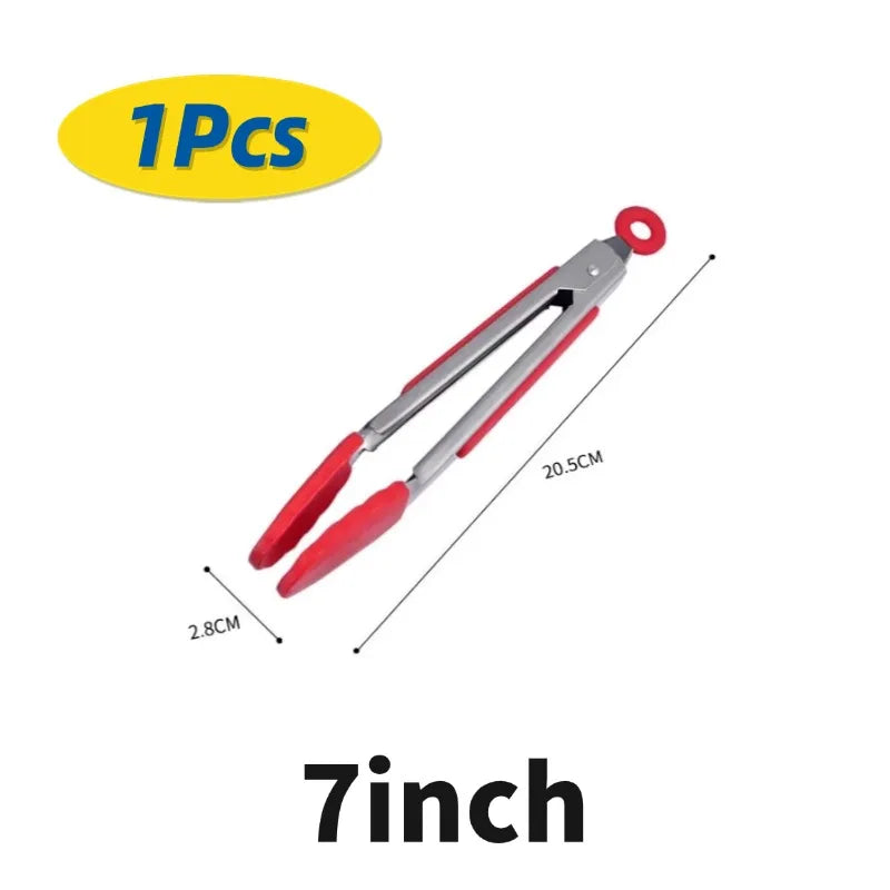 1/3Pcs Silicone Stainless Tong Steel Anti Scalding BBQ Food Tongs Non-Stick Resistant Barbecue Tongs Salad Tong 7/9/12inch