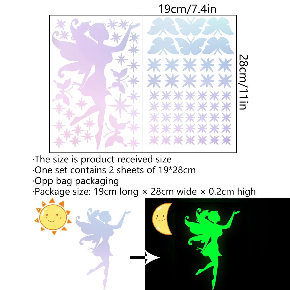 Hemasa Fairy Stars and Butterfly Glow Sticker Kids Room Decoration Luminous Wall Stickers