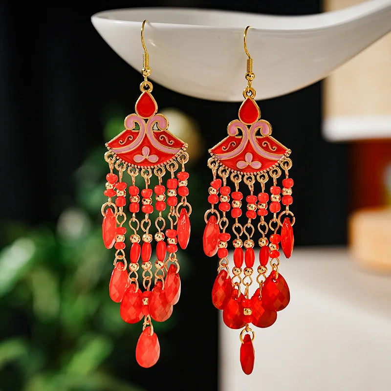Hemasa Bohemian Waterdrop Dangle Drop Tassel Earrings For Women Beaded Handmade Ethnic Vintage Female Jewelry Earrings Gift