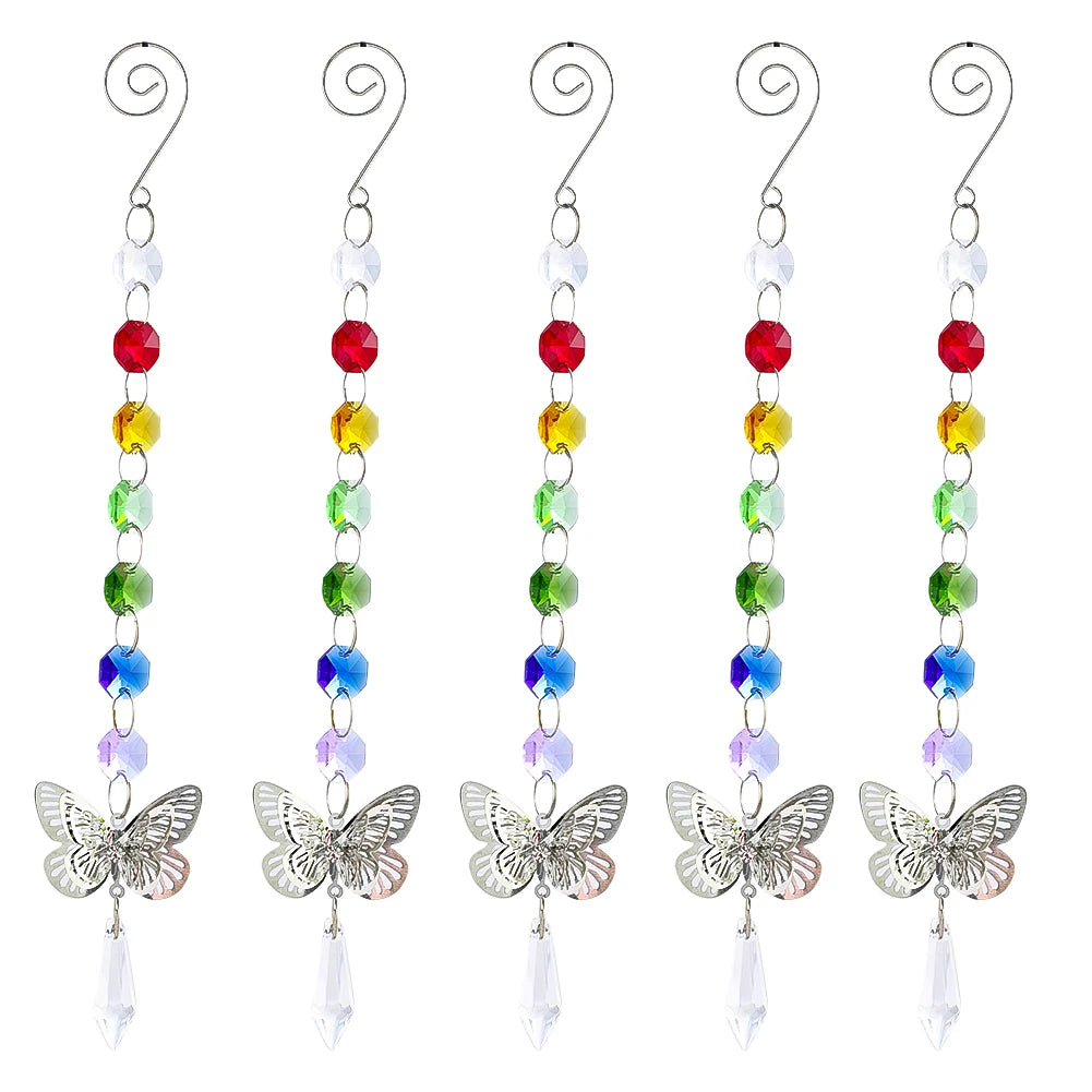 Chakra Suncatcher Butterfly Hanging Rainbow Marker Garland Crystal Icicle Prism Pendulum Light Catcher Bead Chain Strand Decor
