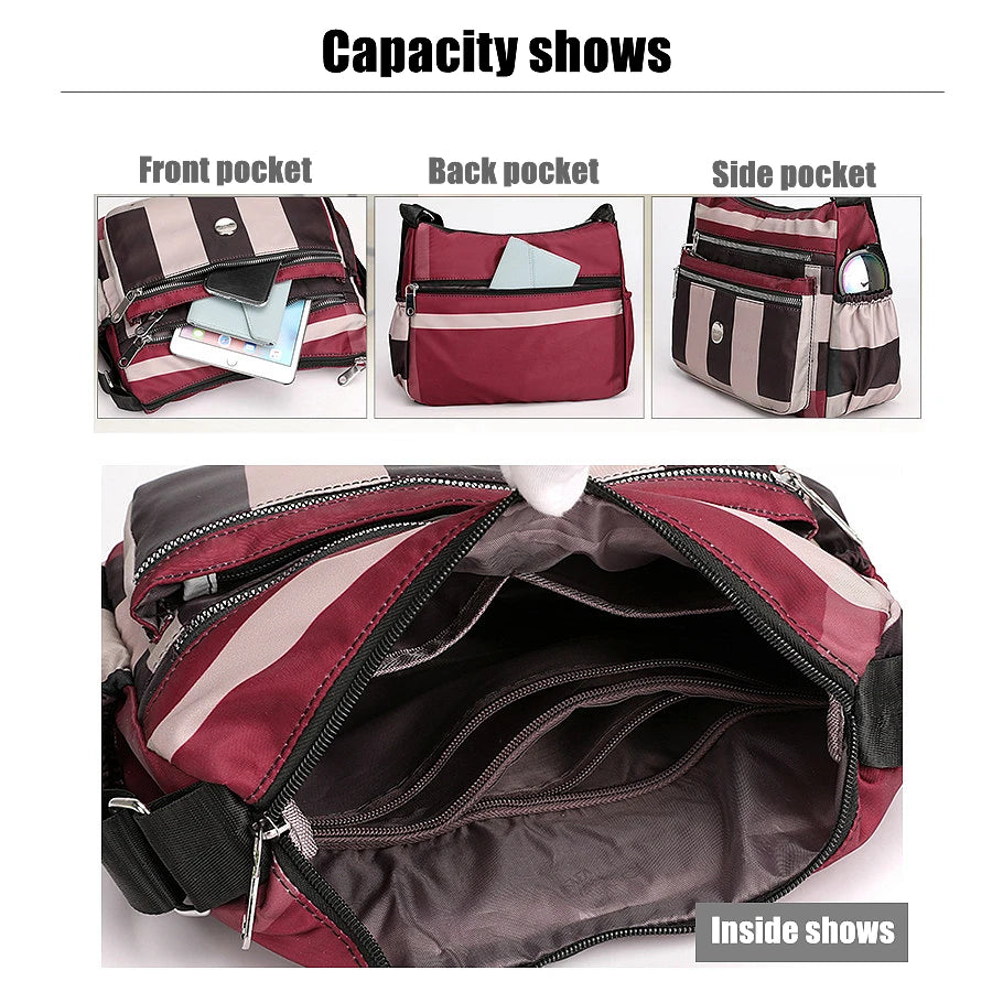 Stripes Shoulder Bags for Women Waterproof Crossbody Casual Multifunction Shopping Large Capacity Messenger Bag Female Pocket