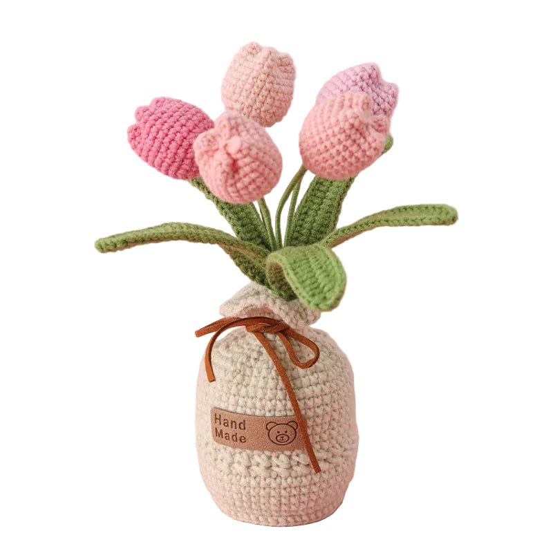 Hemasa Tulips Crochet Flowers with Kintted Potted Sunflowers /Handwoven Plant