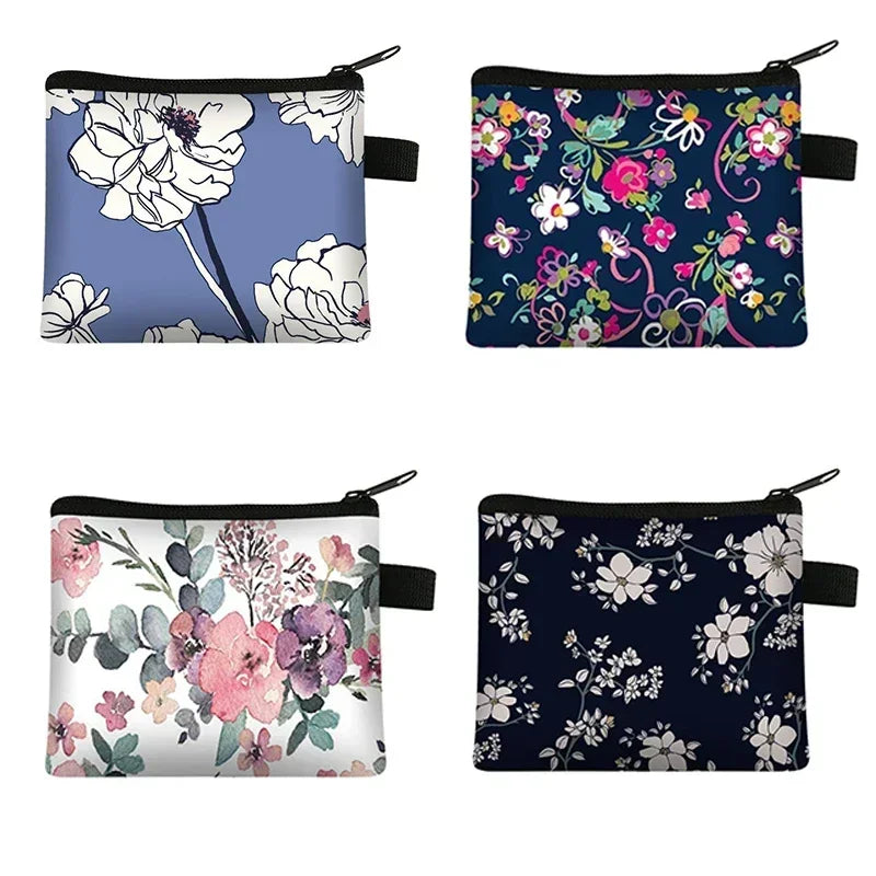 Tejesa Floral Print Small Cosmetic Bag Girl Women Sanitary Napkin Storage Organizer Bag Coin Card Money Eearphone Lipstick Holder Pouch