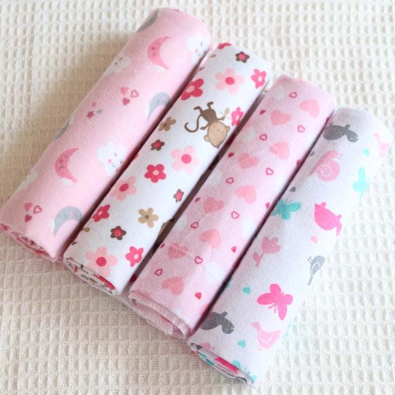 Hemasa 4pcs/pack 100% Cotton Flannel Diapers Supersoft Receiving Baby Blanket Newborn Wrap 76x76cm Baby Bedsheet Print Blanket Swaddle
